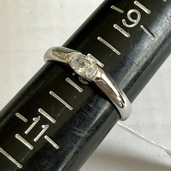 Silver Bezel Set Engagement Ring Size 9 Promise Dainty Cubic Zirconia Plated - Picture 7 of 7